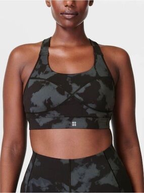 SWEATY BETTY Medium‎ Power Support Sports Bra Black Fade Gym Training Running